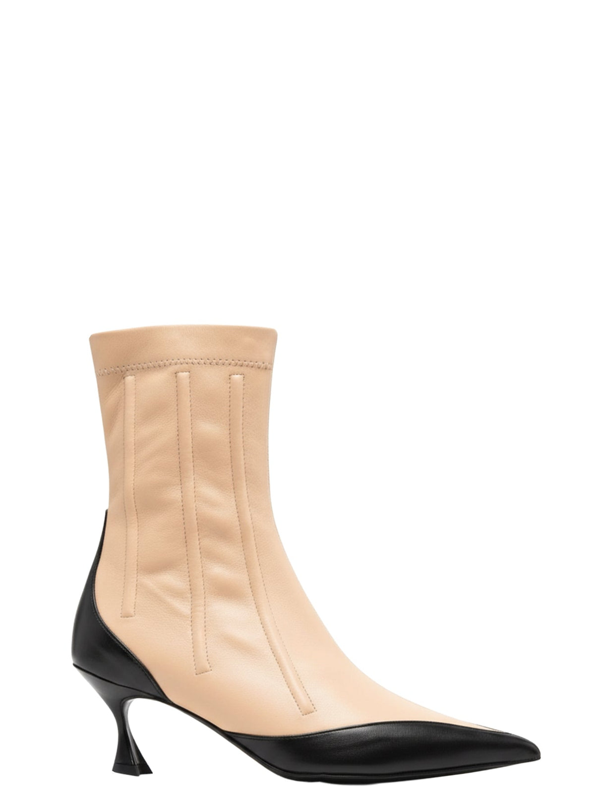 TAN // bi-color boned leather fang 55 ankle boots