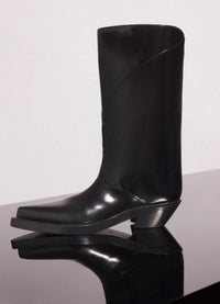 BLACK SHINY LEATHER SANTIAG BOOTS