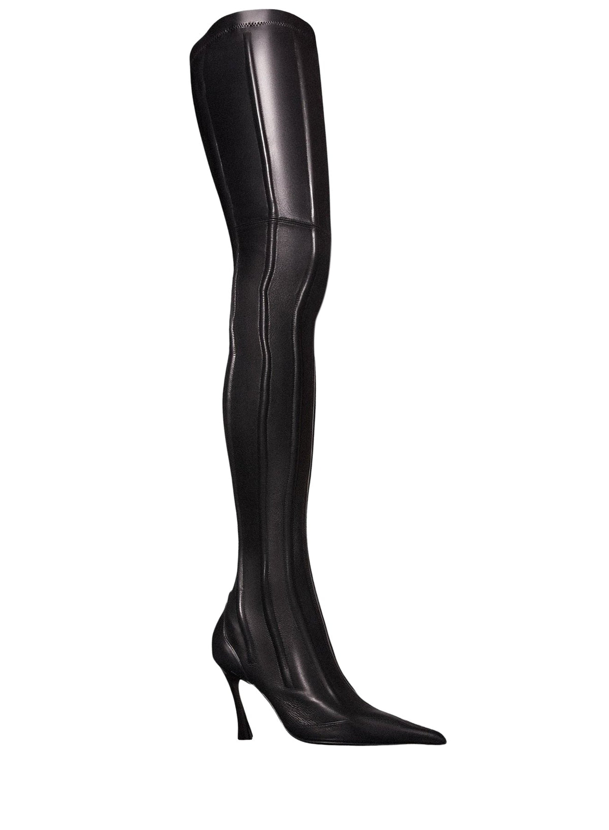 BLACK // red boned leather fang 95 thigh high boots