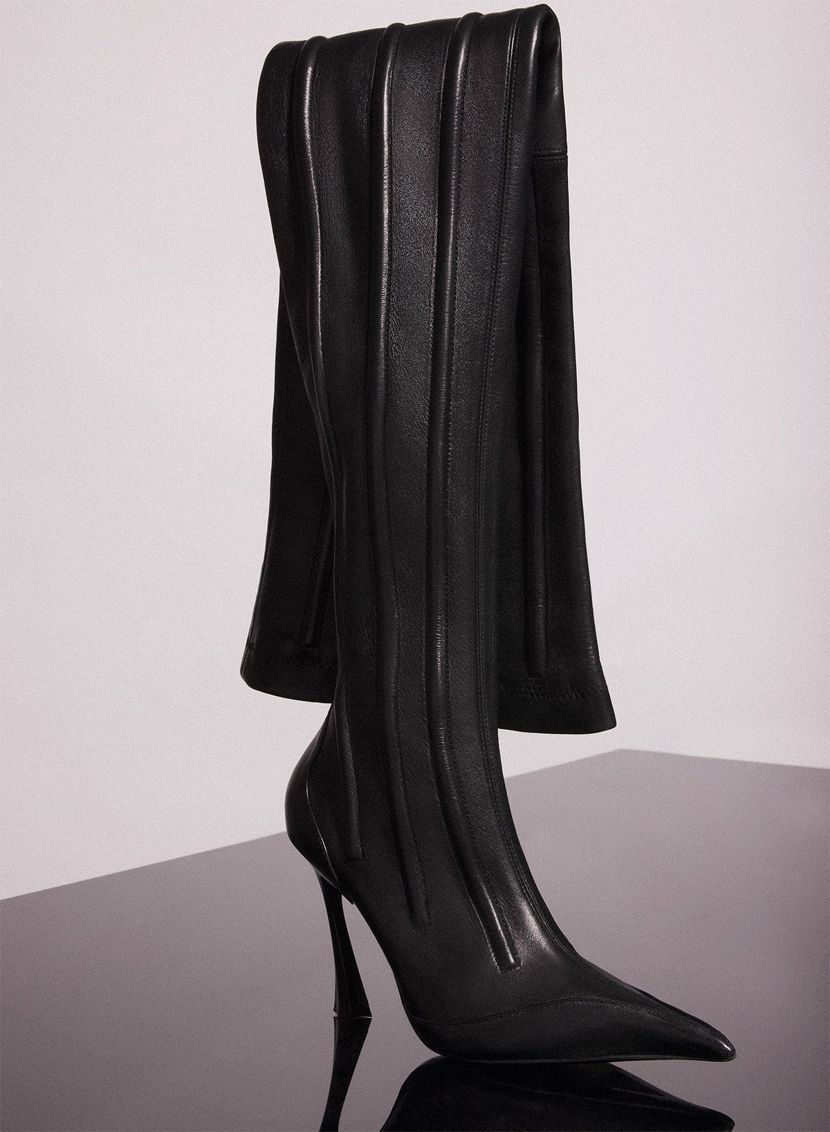BLACK // red boned leather fang 95 thigh high boots