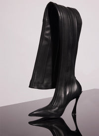 BLACK // red boned leather fang 95 thigh high boots