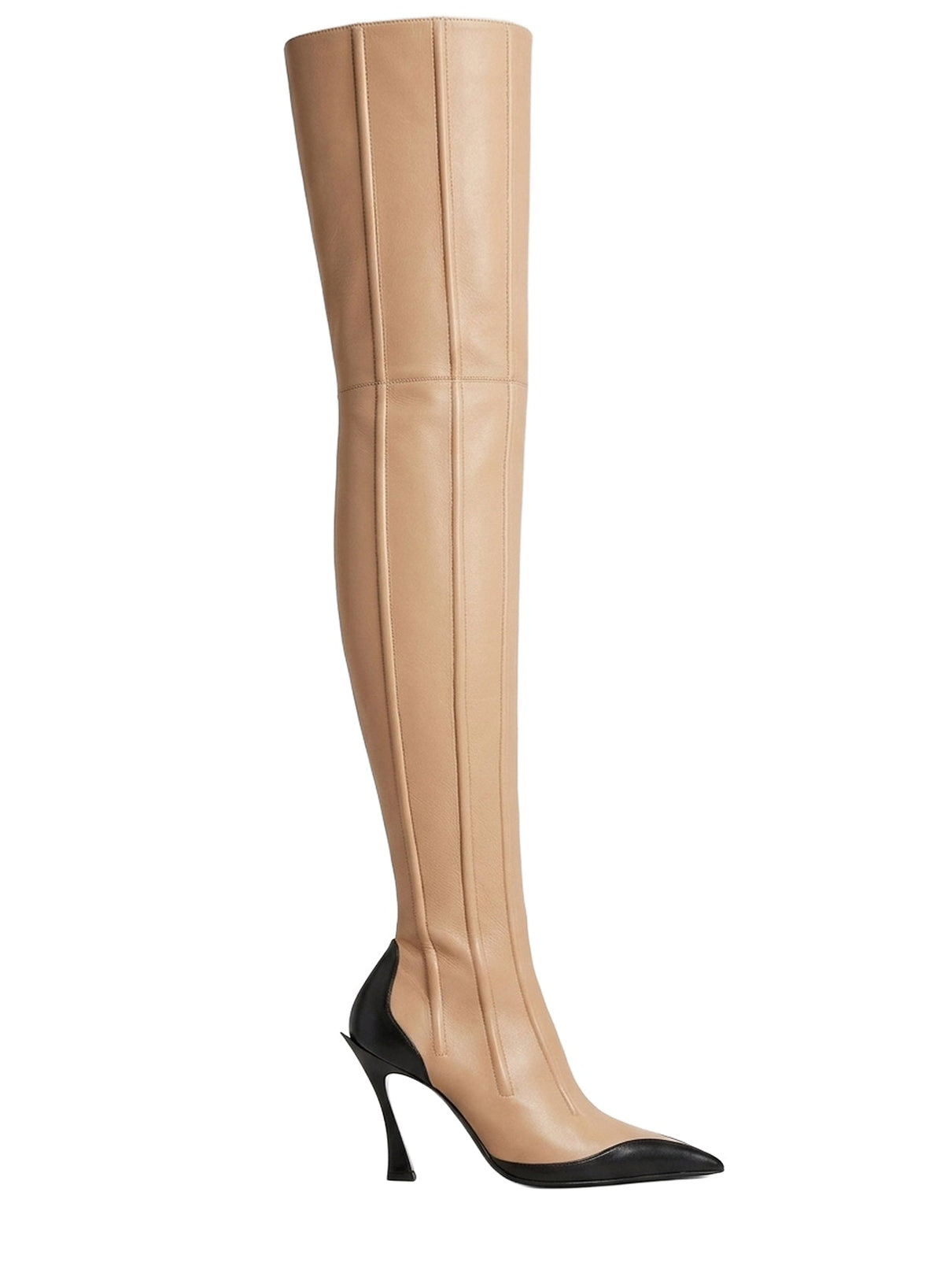 TAN // tan boned leather fang 95 thigh high boots
