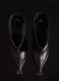 BLACK LEATHER PIERCING FANG 95 ANKLE BOOTS