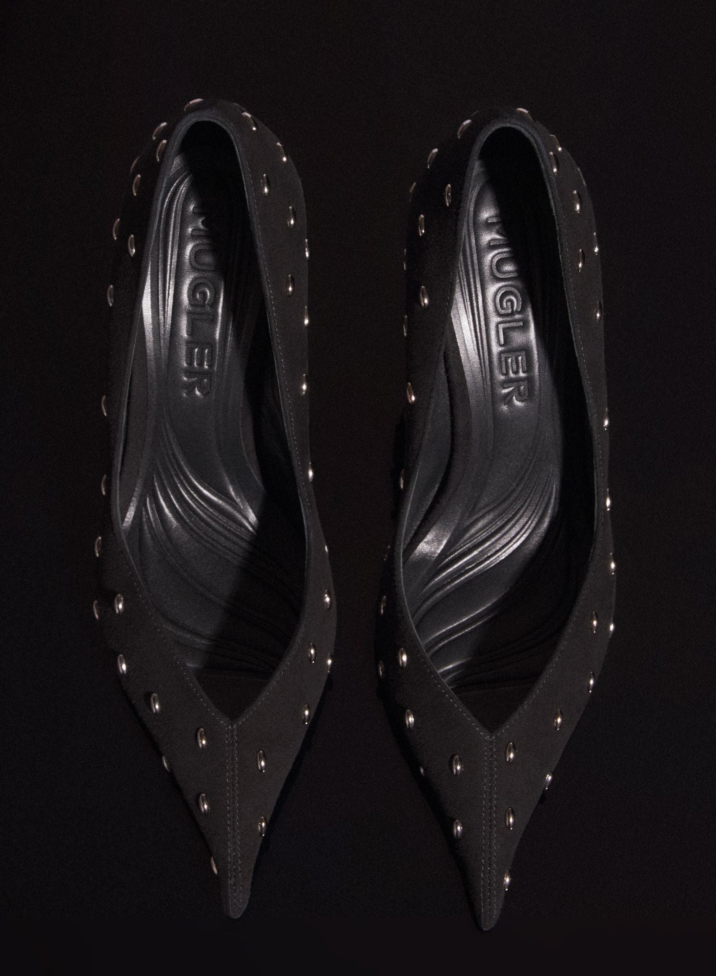 BLACK EMBELLISHED LEATHER FANG 95 PUMP