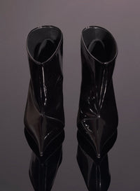 BLACK SHINY LEATHER PIERCING FANG 95 ANKLE BOOTS