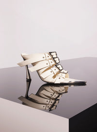 BLACK LEATHER BUCKLED FANG 95 SANDALS