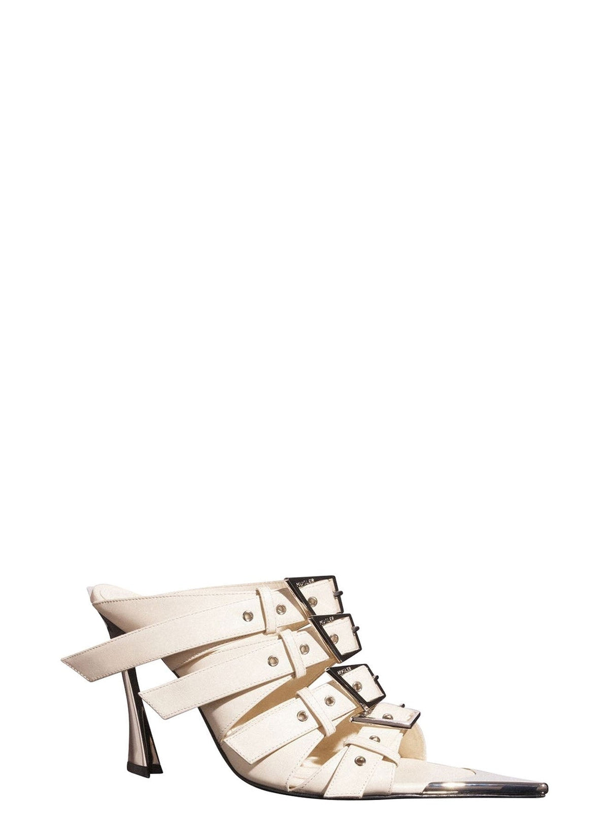 IVORY // white leather buckled fang 95 sandals
