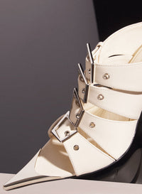 BLACK LEATHER BUCKLED FANG 95 SANDALS