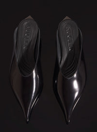 BLACK SHINY LEATHER FANG FLAT  MULES
