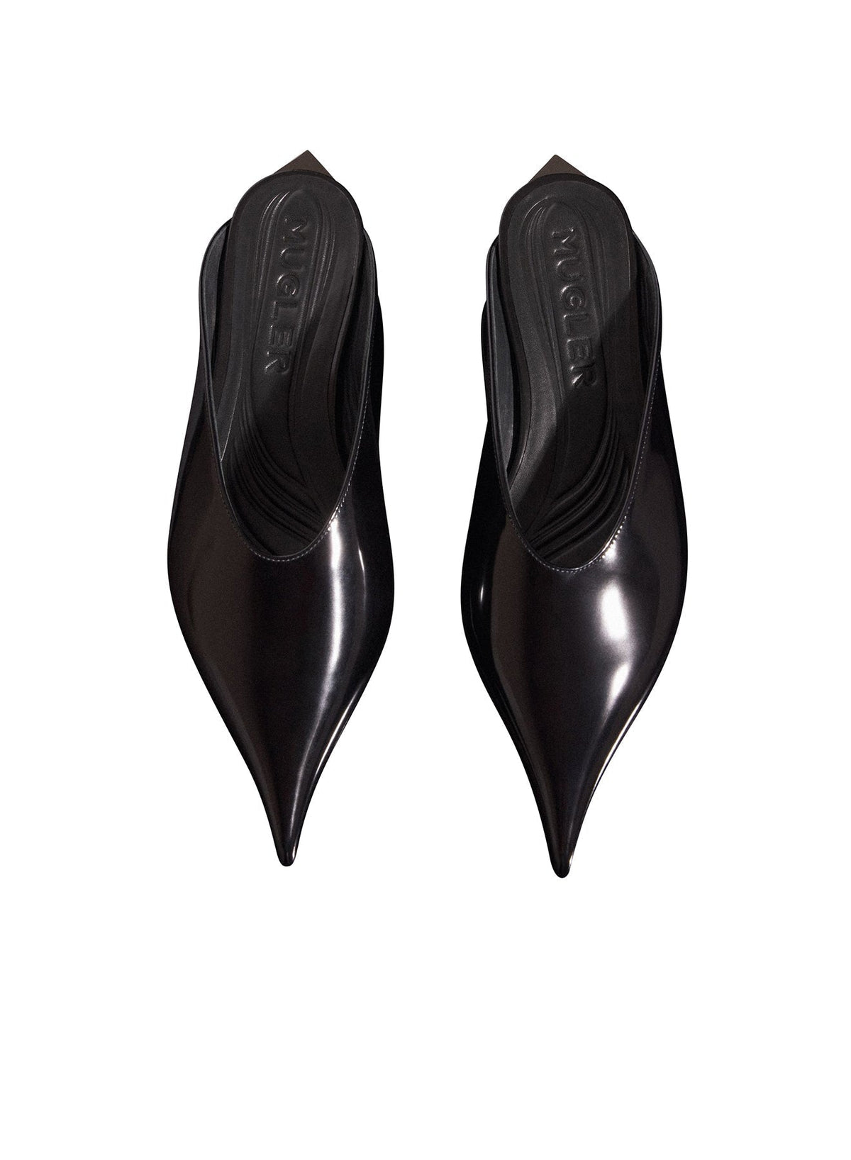 BLACK // black shiny leather fang flat  mules