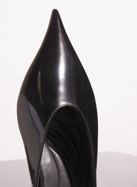 BLACK SHINY LEATHER FANG FLAT  MULES