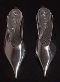 GUNMETAL LEATHER FANG FLAT MULES