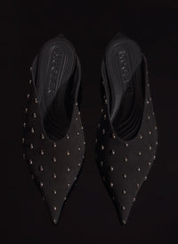 BLACK EMBELLISHED SUEDE FANG FLAT MULES