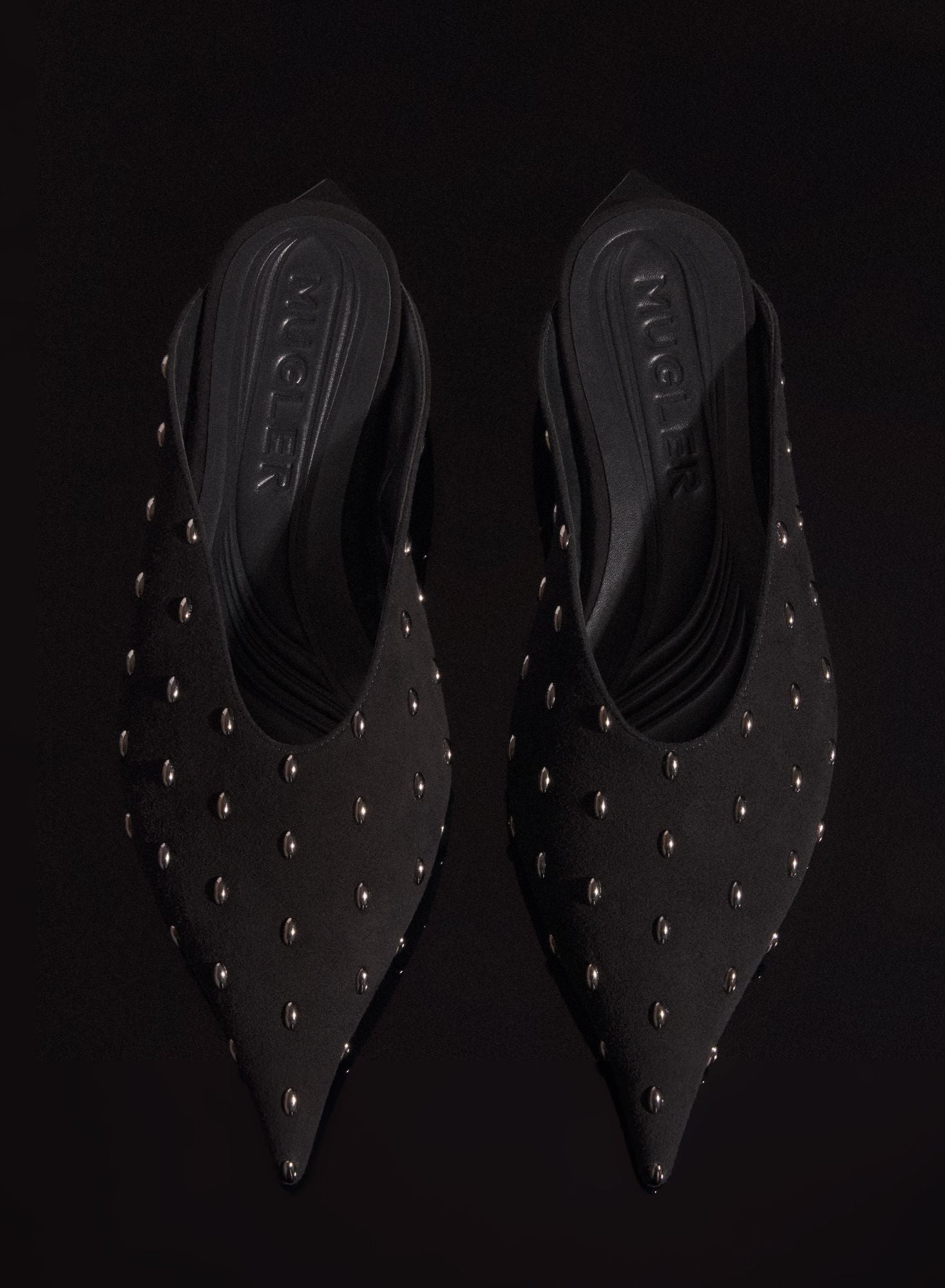 BLACK EMBELLISHED SUEDE FANG FLAT MULES