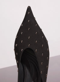 BLACK EMBELLISHED SUEDE FANG FLAT MULES