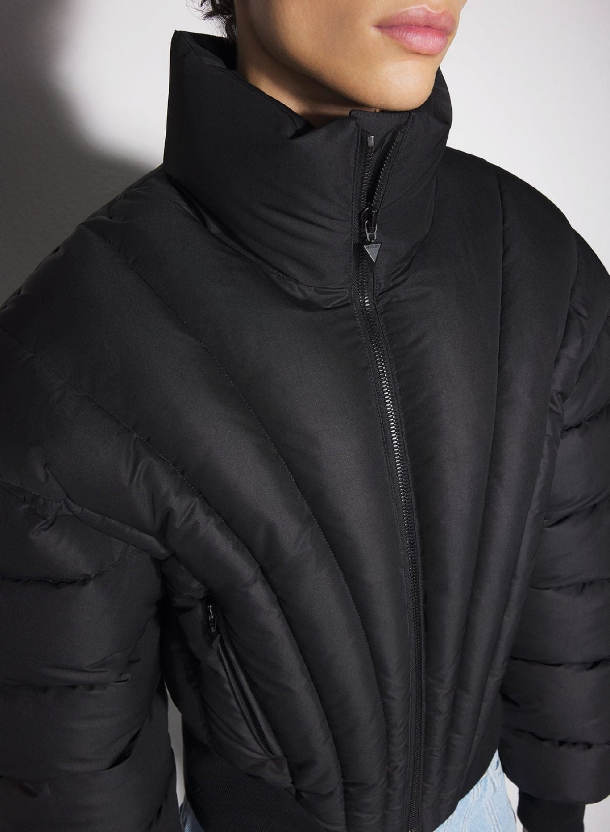BLACK // black padded bomber jacket