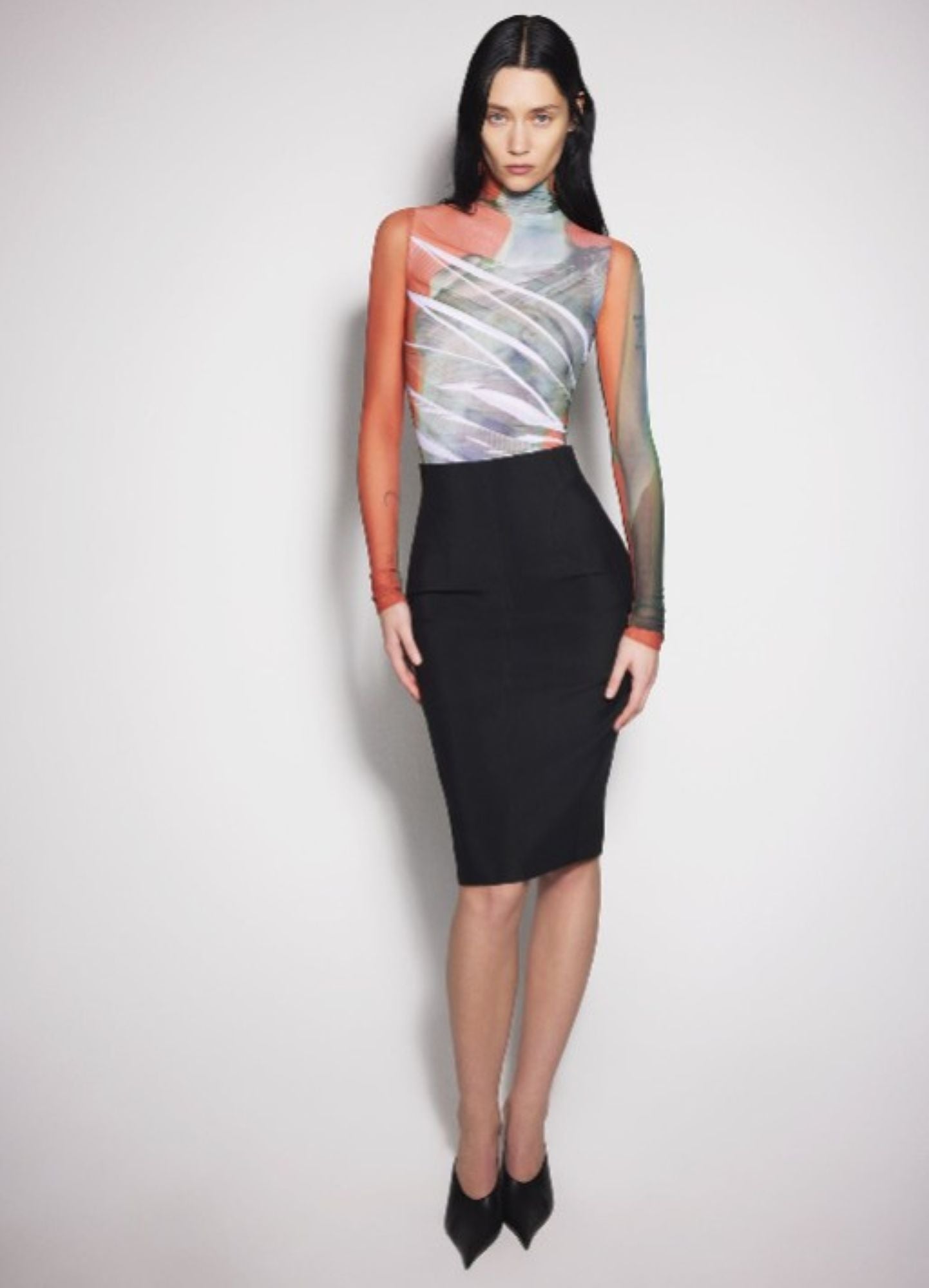 ARCHIVE OVERPRINTED MESH BODYSUIT