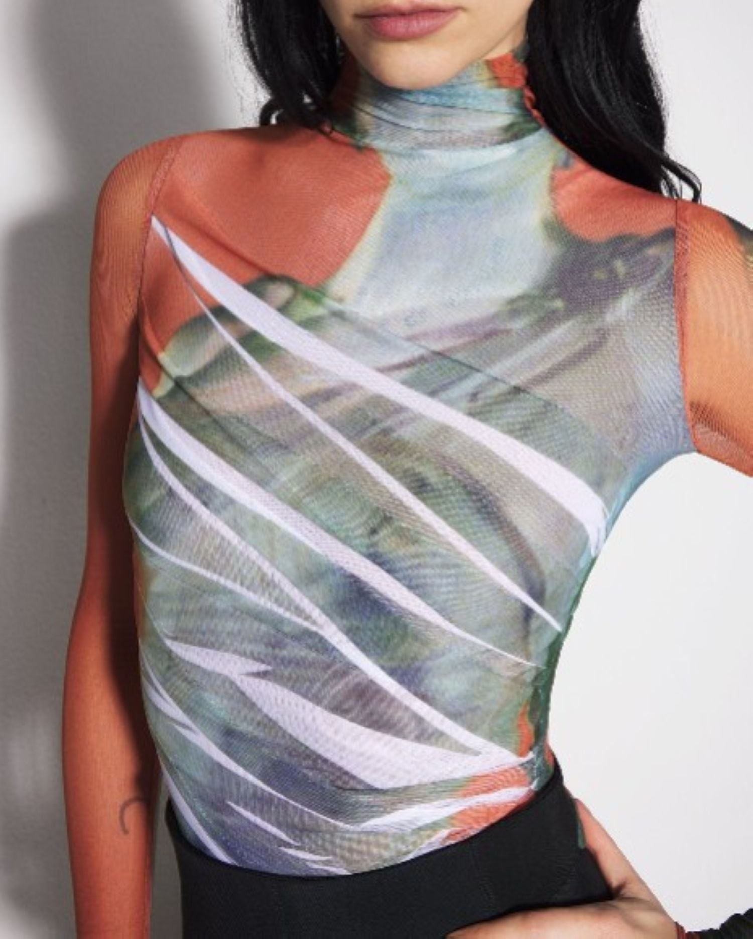 ARCHIVE OVERPRINTED MESH BODYSUIT