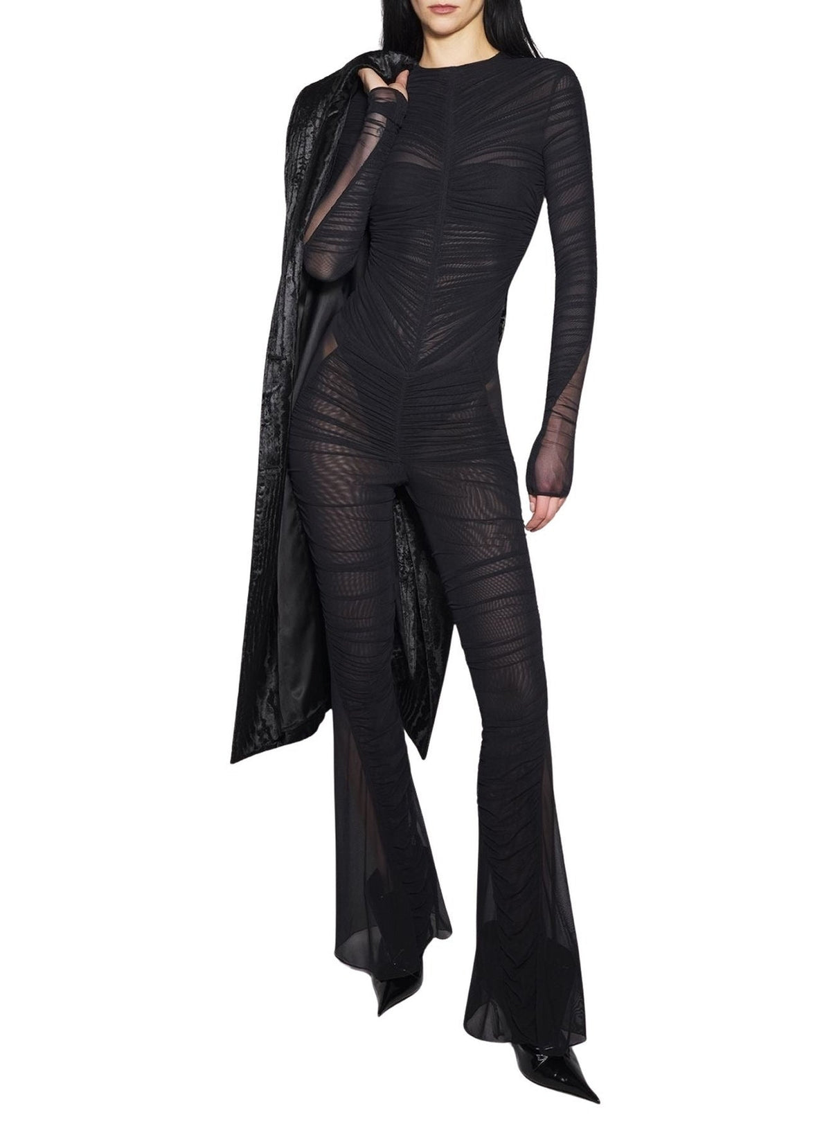 BLACK // black ruched bodysuit
