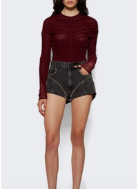 BLOOD RED // red ruched bodysuit