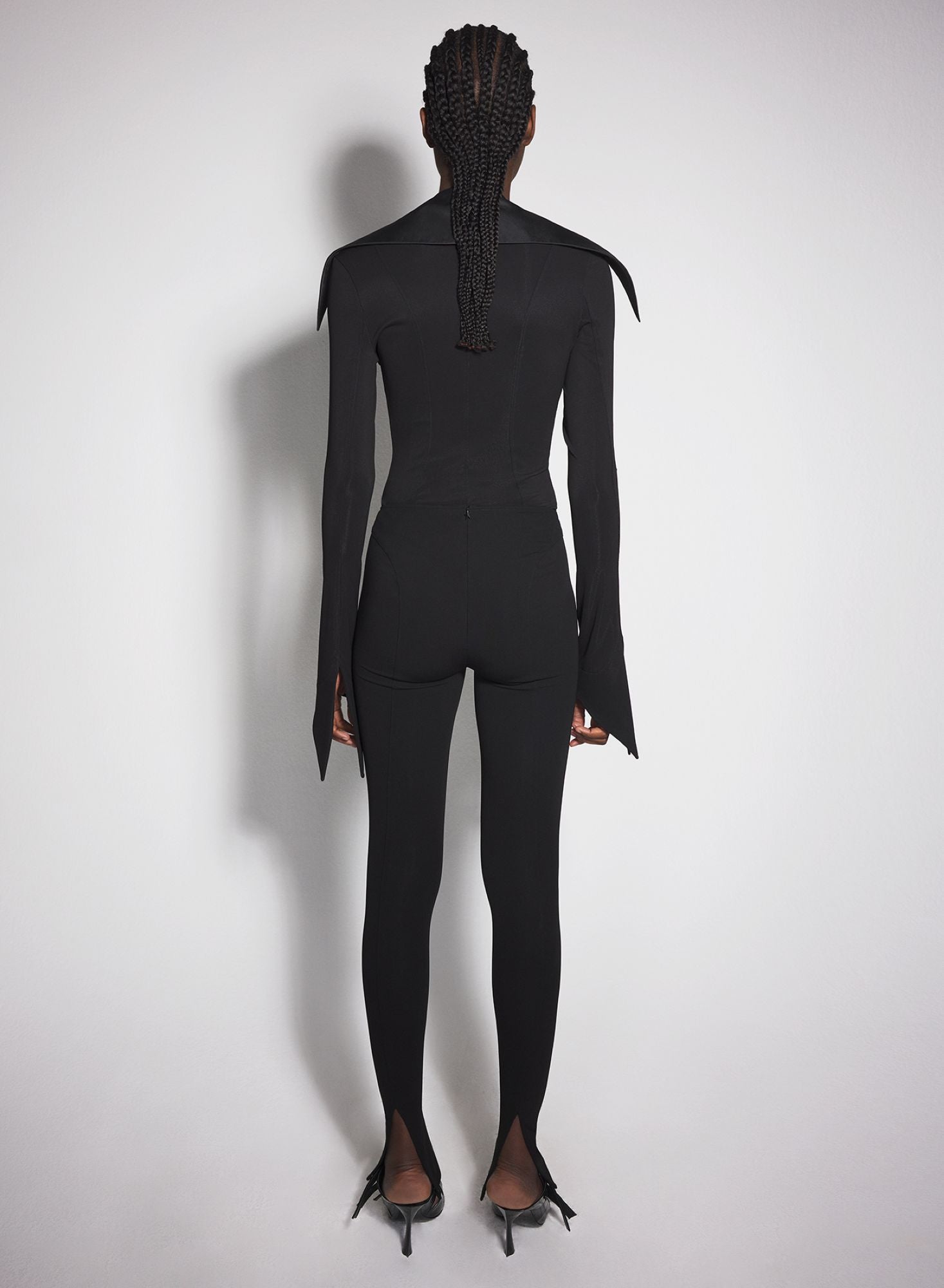 BLACK SPIKY SATIN COLLAR BODYSUIT