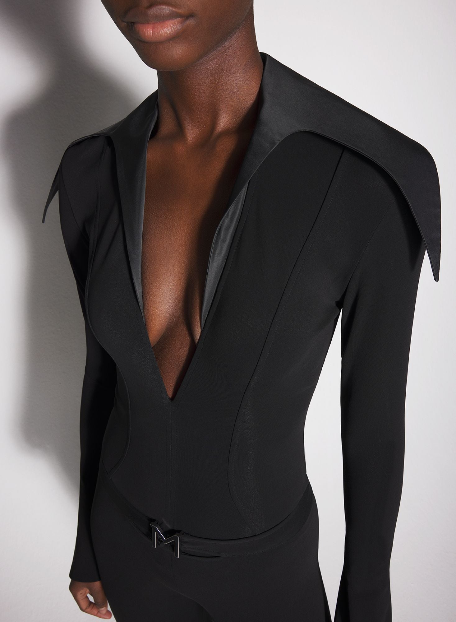 BLACK SPIKY SATIN COLLAR BODYSUIT