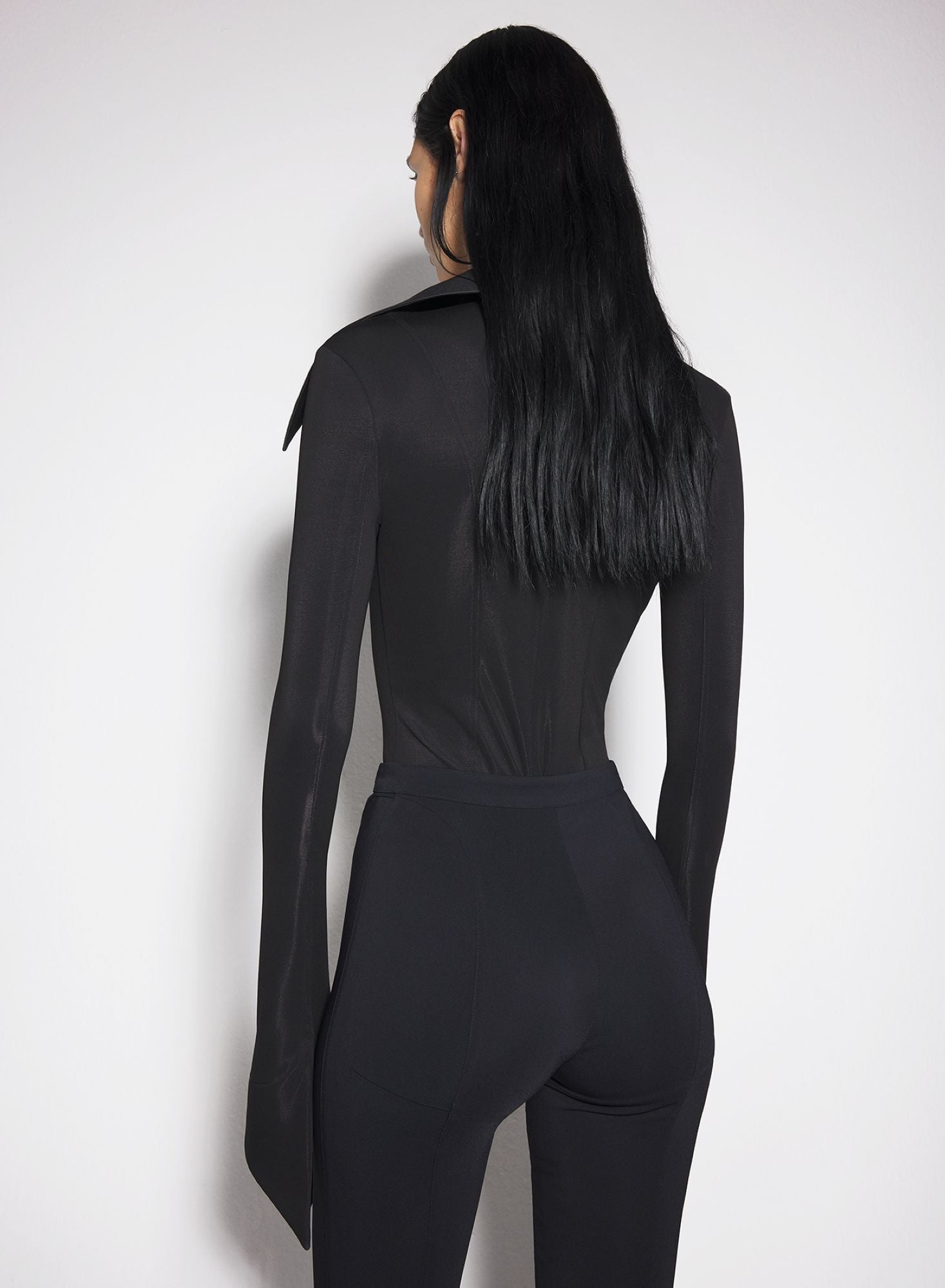 BLACK SPIKY SATIN COLLAR BODYSUIT