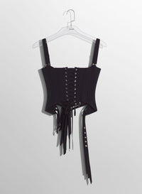 BLACK BUCKLED CORSET TOP