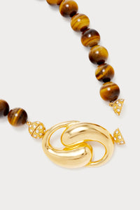 4qty NEW / TIGER EYE  ELIZABETH CANDIES KNOT collier avec fermoir plaqué or