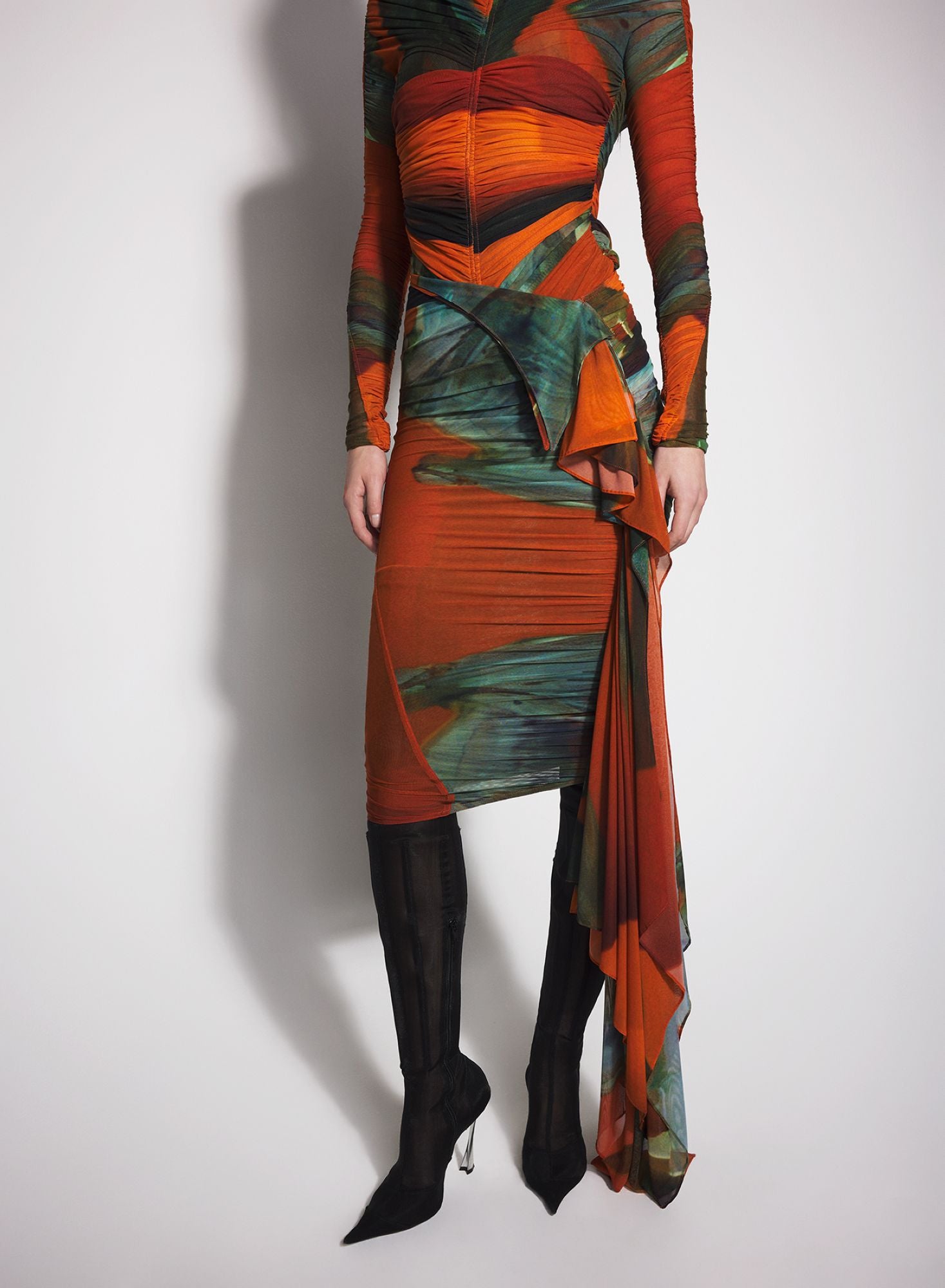 ARCHIVE PRINT RUCHED SKIRT