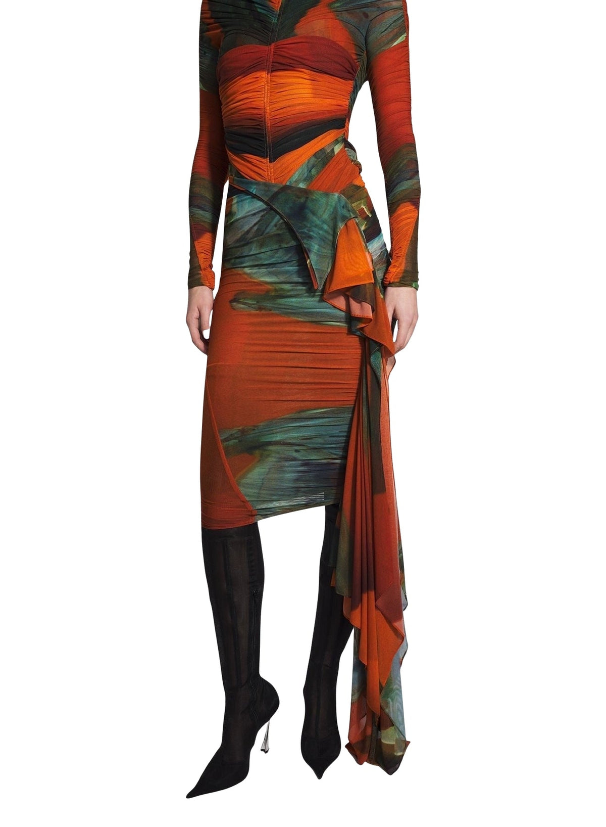 ARCHIVE PRINT // archive print ruched skirt