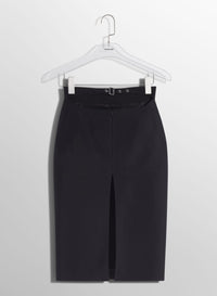 BLACK BUCKLED TAILORED SKIRT