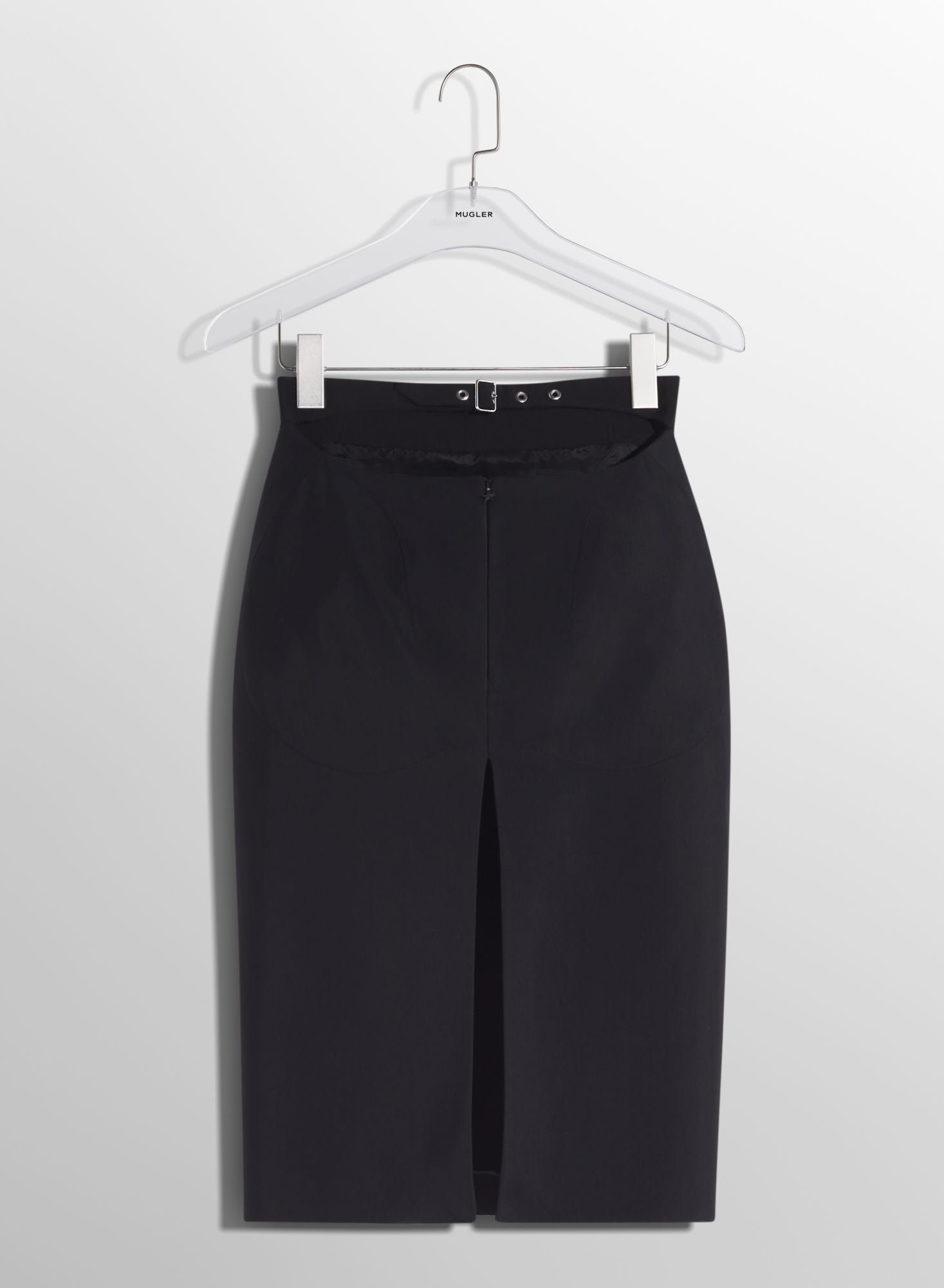 BLACK BUCKLED TAILORED SKIRT