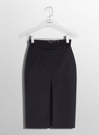 BLACK // black buckled tailored skirt