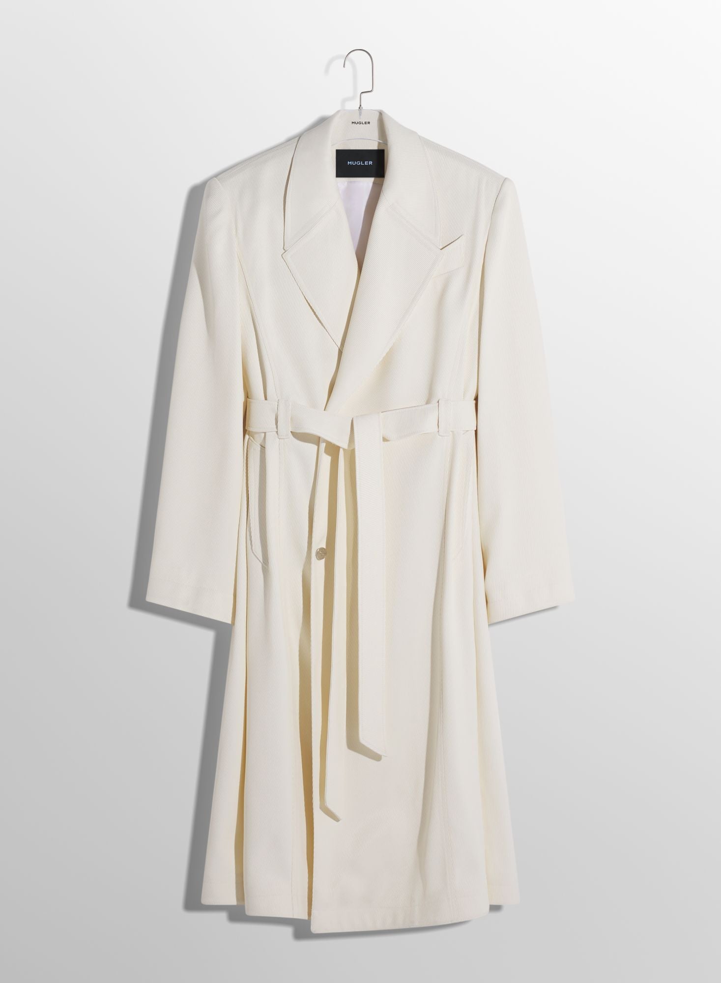 OFF-WHITE RIBBED BELTED COAT