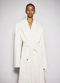 OFF-WHITE RIBBED BELTED COAT