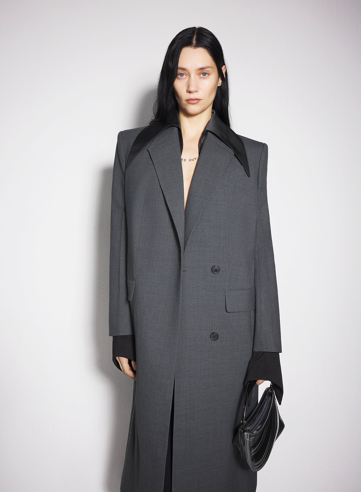 Manteau en laine à simple boutonnage - Gris