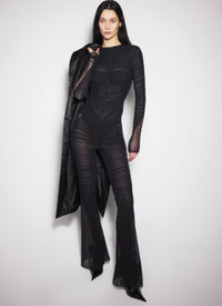 BLACK RUCHED FLARED PANTS