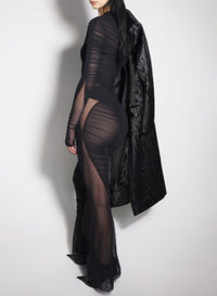 BLACK // black ruched flared pants