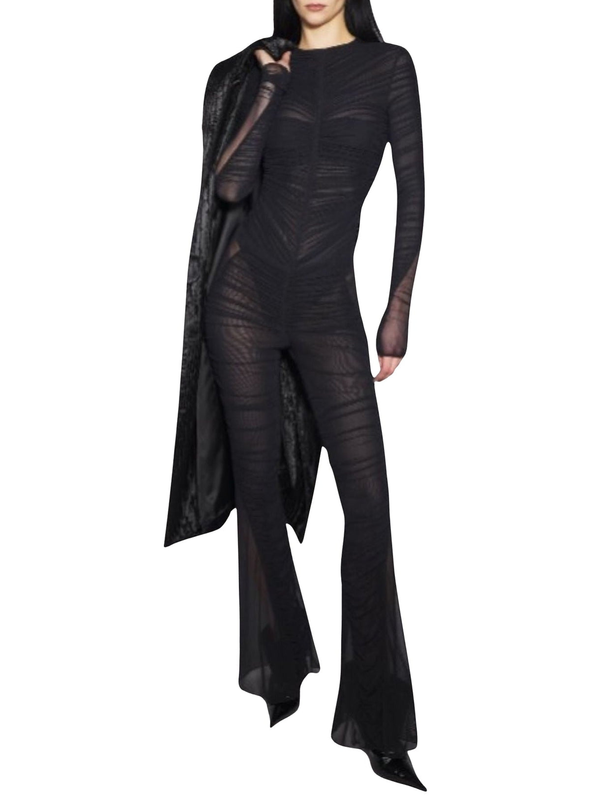 BLACK // black ruched flared pants