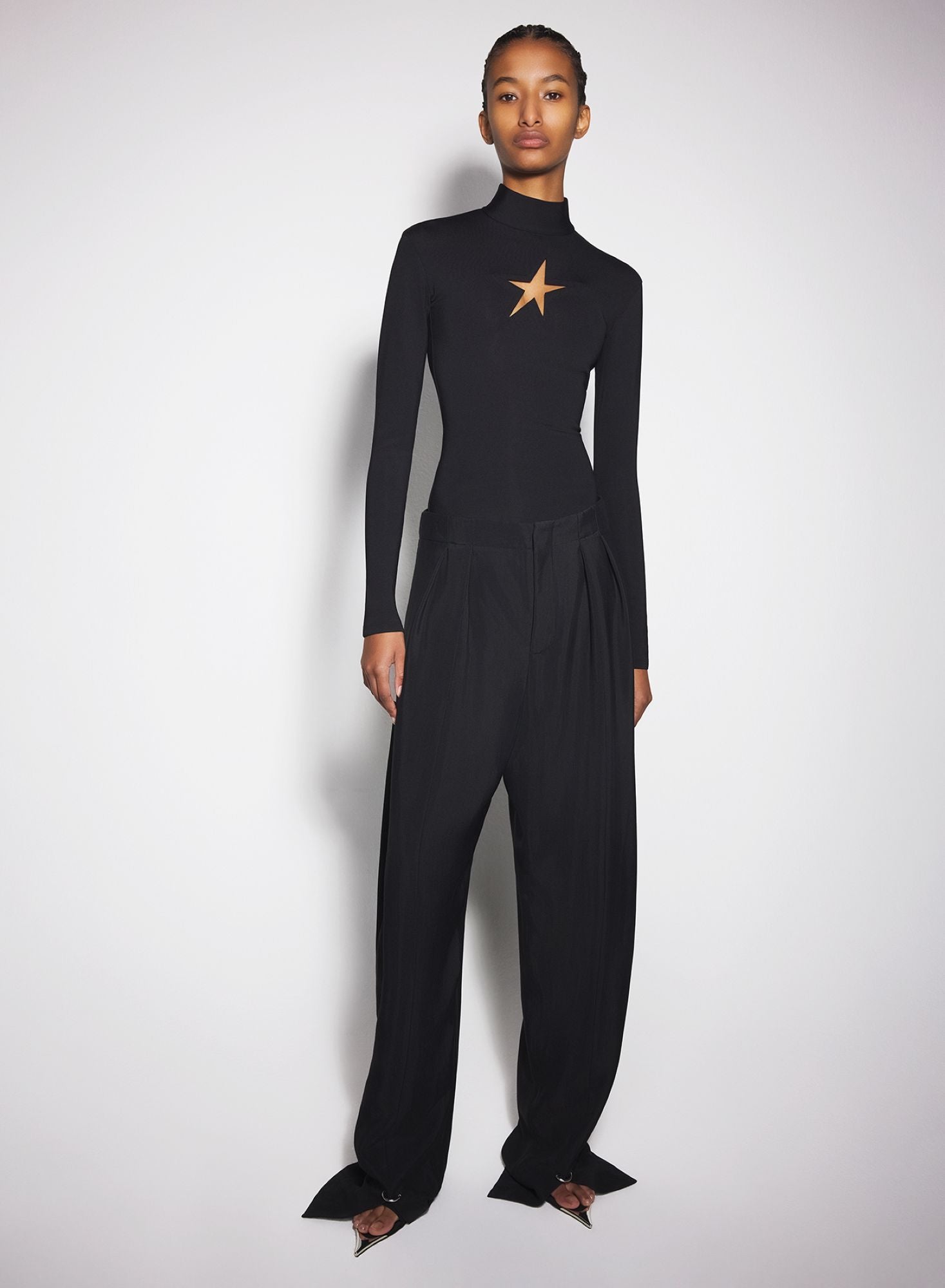 OFF-WHITE PIERCED LOOSE TAILORED TROUSERS