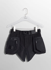 BLACK TECHNICAL FABRIC CARGO SHORTS