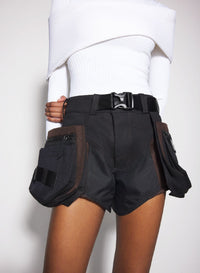 BLACK / DARK CHOCOLATE // black technical fabric cargo shorts