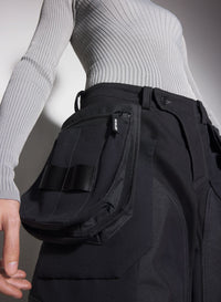 BLACK TECHNICAL FABRIC CARGO SHORTS