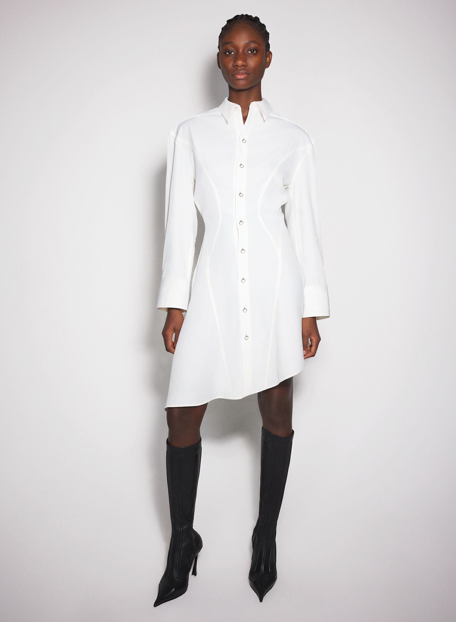 BLACK BACKLESS SHIRT DRESS
