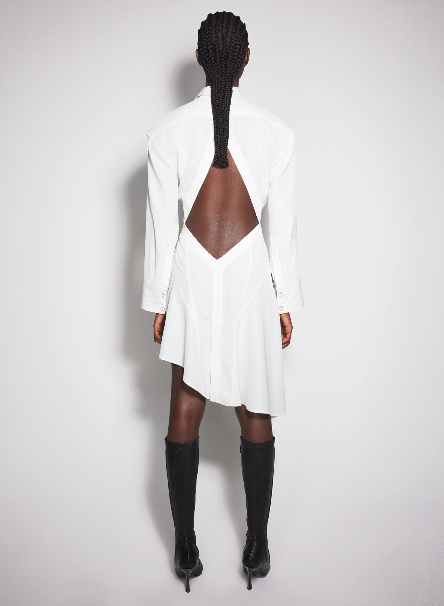 BLACK BACKLESS SHIRT DRESS
