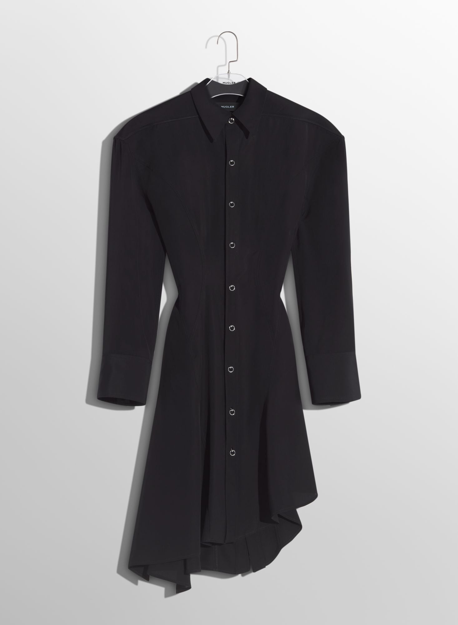 BLACK BACKLESS SHIRT DRESS