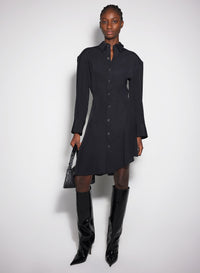 BLACK BACKLESS SHIRT DRESS