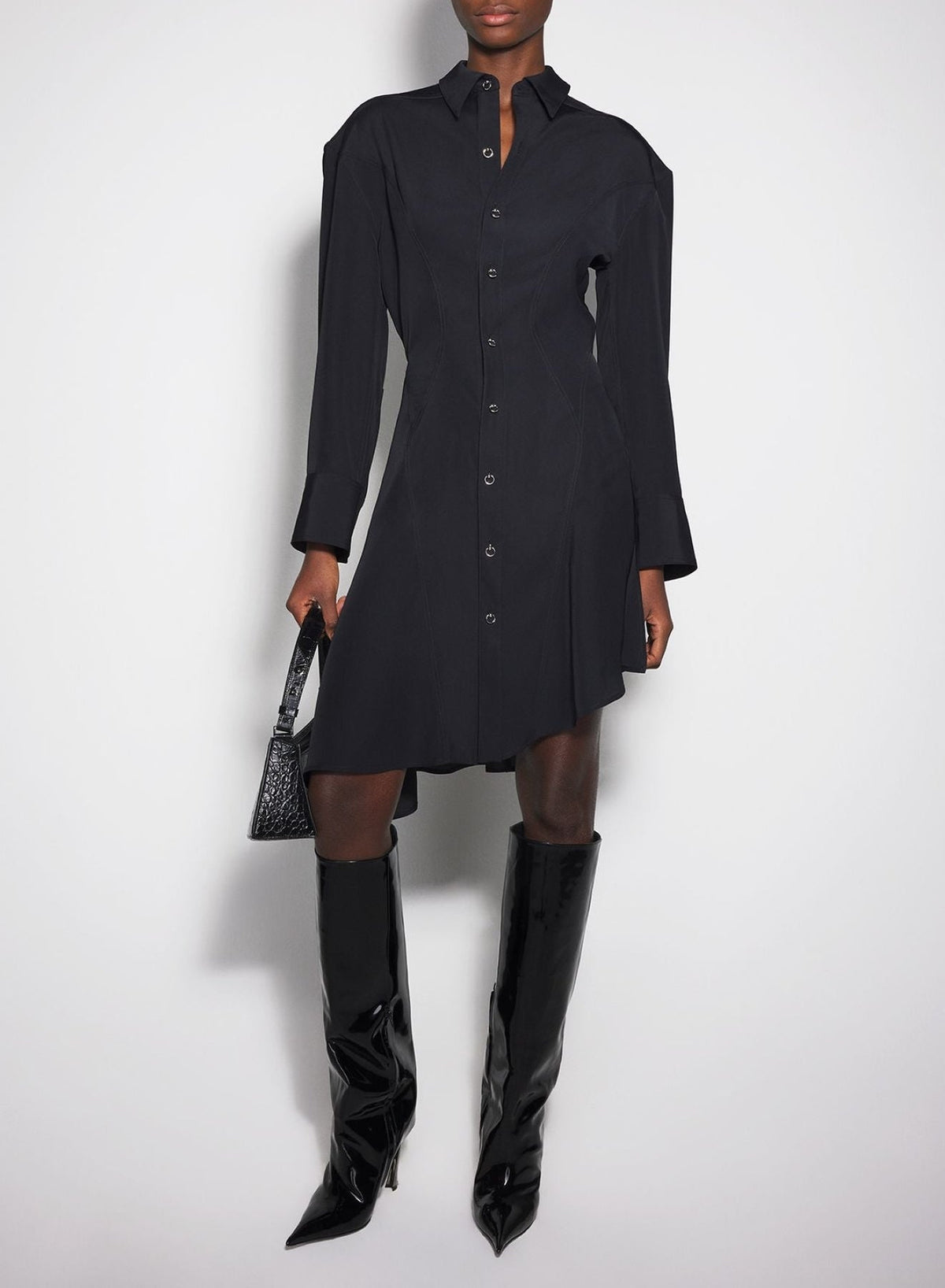 BLACK // black backless shirt dress
