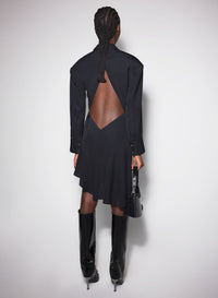 BLACK BACKLESS SHIRT DRESS